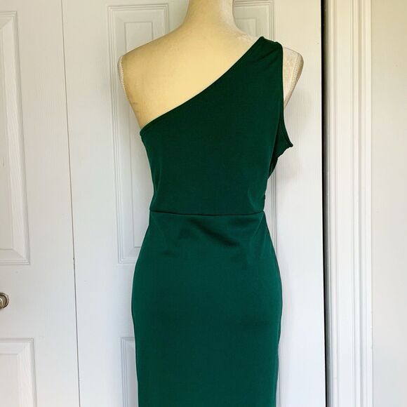 Women Night Gown Dress Large Green One Shoulder Ruffle Hem CHICME - Picture 13 of 16